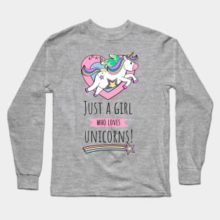 Hearts And Stars Just A Girl Who Loves Unicorns Long Sleeve T-Shirt